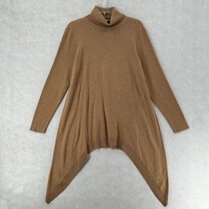 Chicos Tunic Sweater MEDIUM BeigeTurtleneck‎ Handkerchief Hem Cashmere Blend